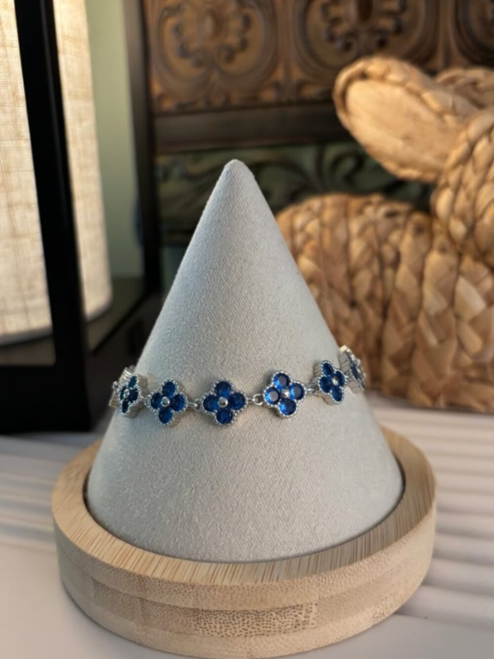 Blue Clover CZ rhodium plated bracelet